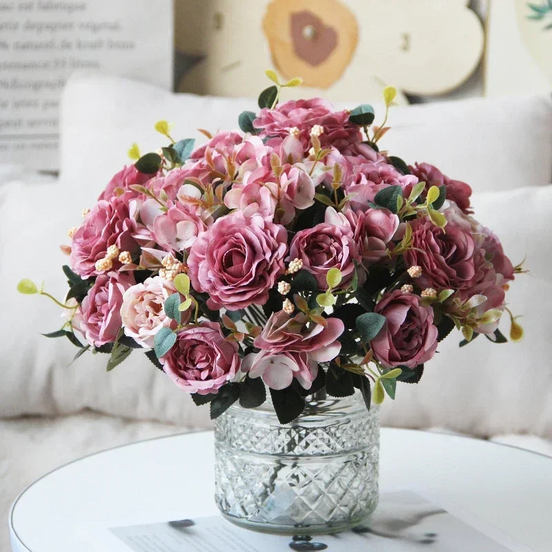 bouquet de pivoines roses en soie pour décoration intérieure - vue 3 sur 12