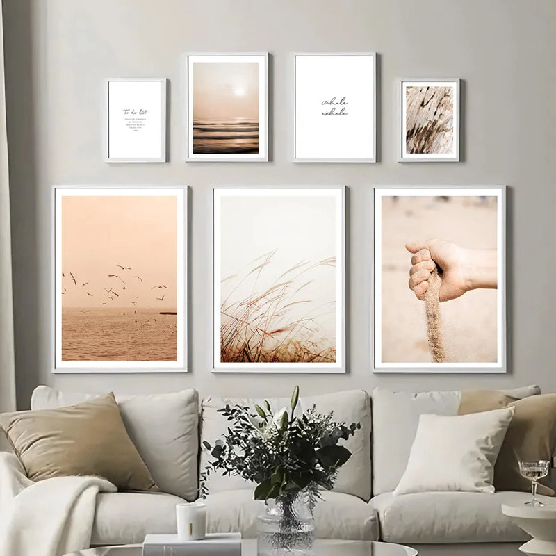 paysage plage mouette roseau plante nordique art déco affiches