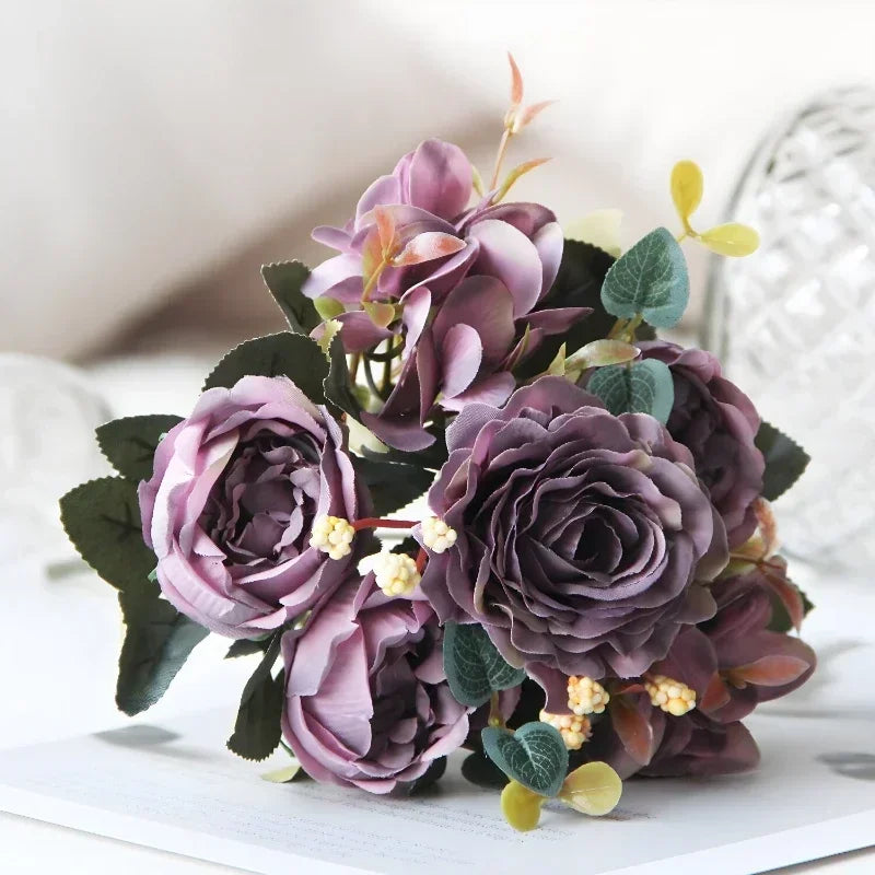 bouquet de pivoines roses en soie pour décoration intérieure