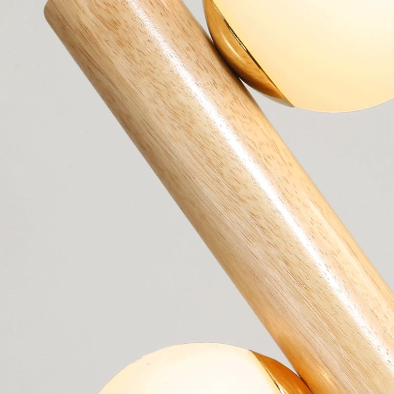 Lustre suspendu en bois massif avec boules de verre blanc lait