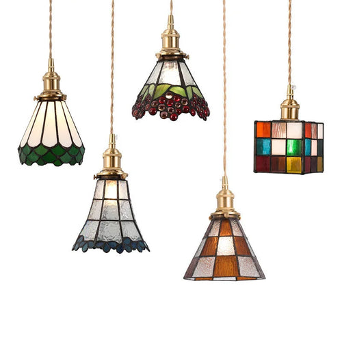 suspension nordique en verre teinté et cuivre élégant - vue 2 sur 25