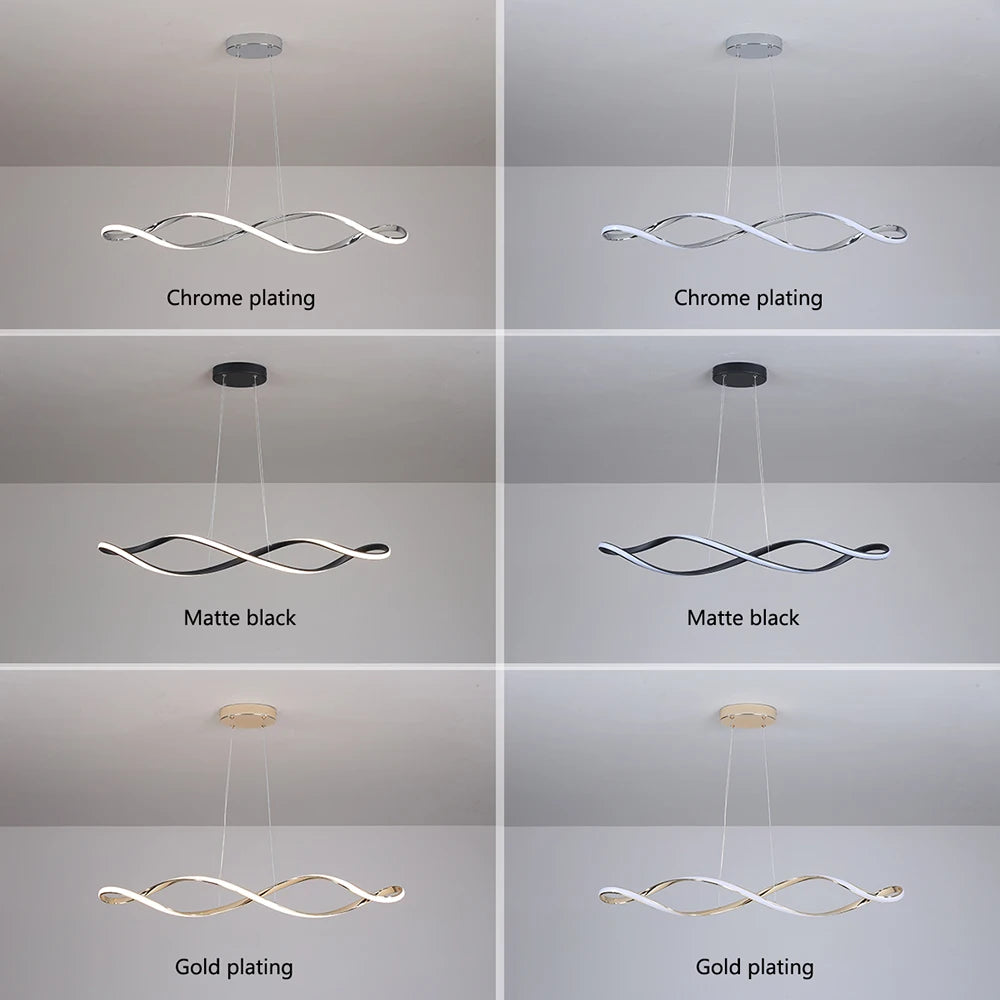 Lustre LED modernes pour salle à manger salon chambre L92cm Or / Chrome / Noir Télécommande - vue 7 sur 9