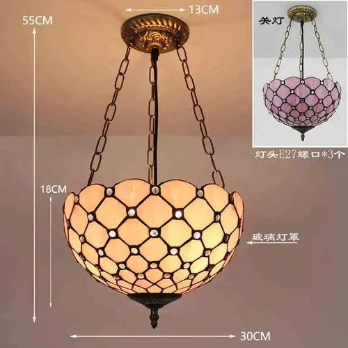 lustre en verre teinté style tiffany pour décoration intérieure suspendue - vue 11 sur 11