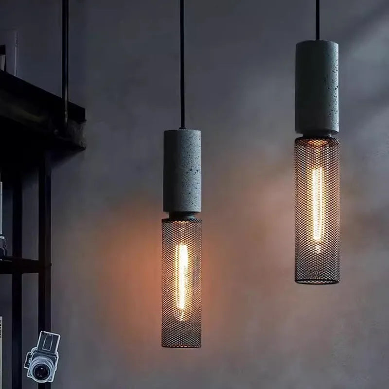 Lampe LED industrielle suspendue rétro à plusieurs têtes en ciment