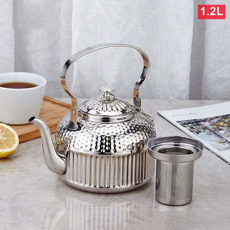 Théière inox motif martelé avec filtre intégré 18l