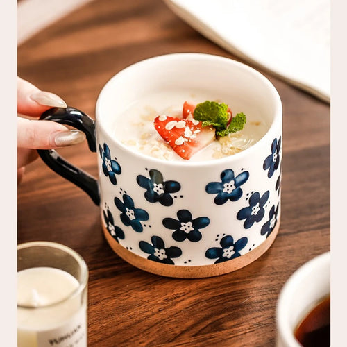 Mug japonais en céramique motif fleurs cerisier rétro