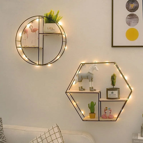 étagère murale en métal et bois pour livres et décorations