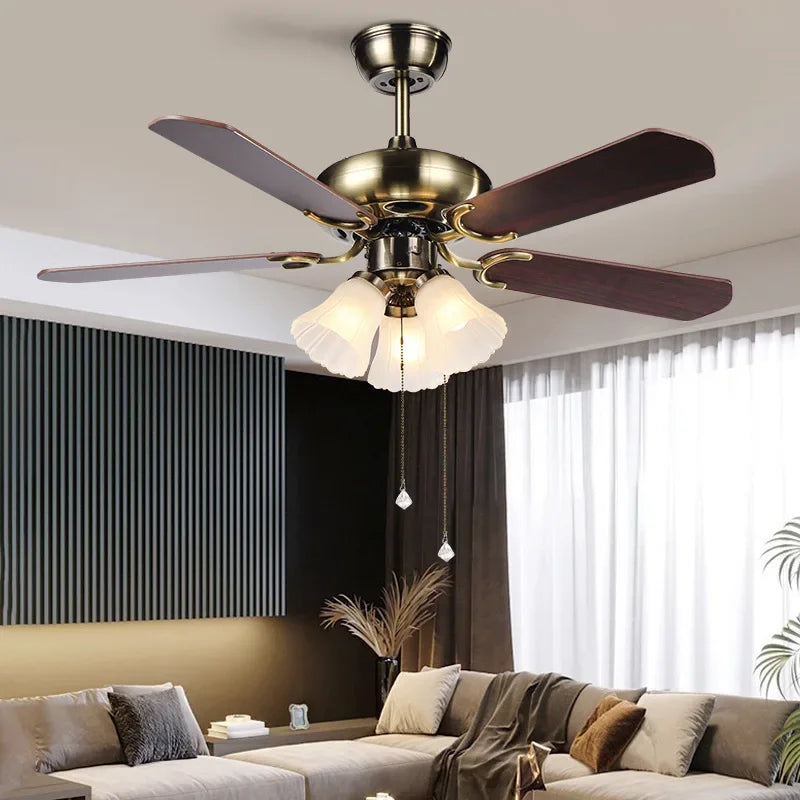 plafonnier moderne ventilateur avec lumière design bois 5 pales - vue 3 sur 7