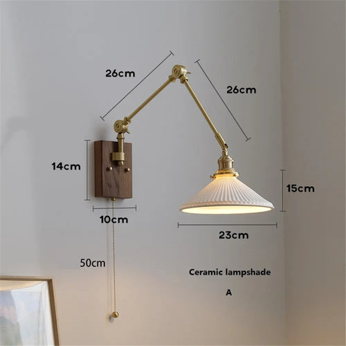 applique murale vintage à bras pivotant en céramique et laiton - vue 10 sur 10