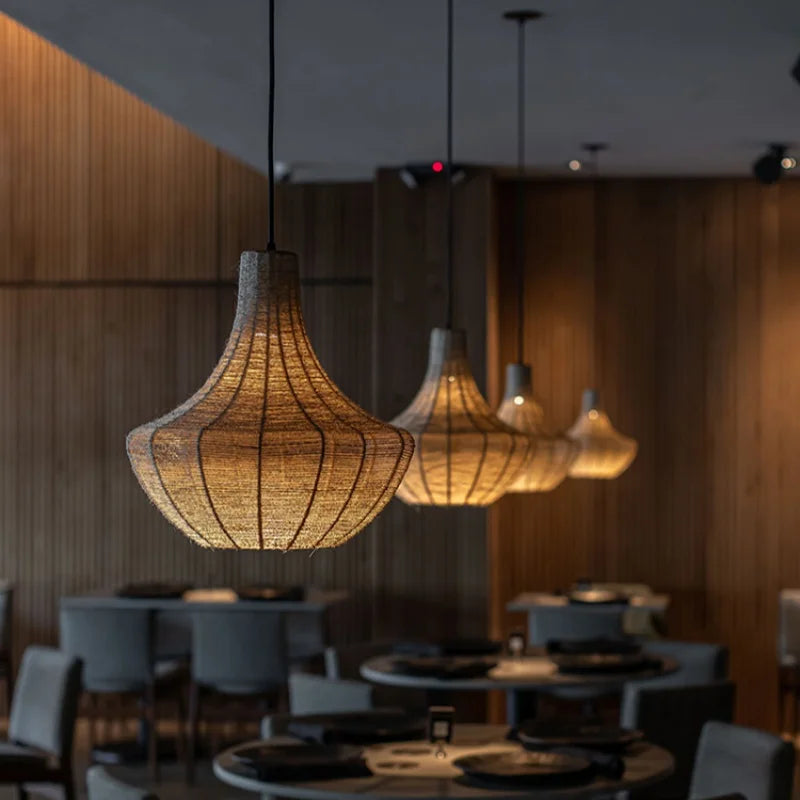 lustre en corde de chanvre tissé à la main style wabi sabi - vue 3 sur 10