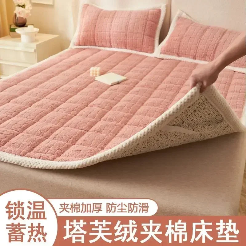 surmatelas en velours épais et chaud pliable antidérapant pour lit
