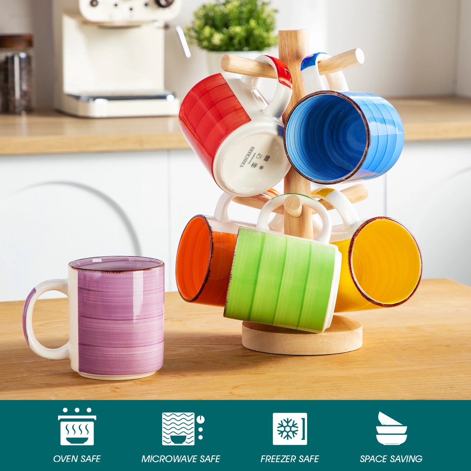 Service tasses grès motif artisanal grande capacité - vue 5 sur 7