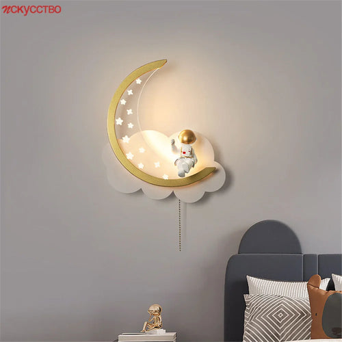 applique murale led astronaute lune nuages pour enfant - vue 2 sur 8