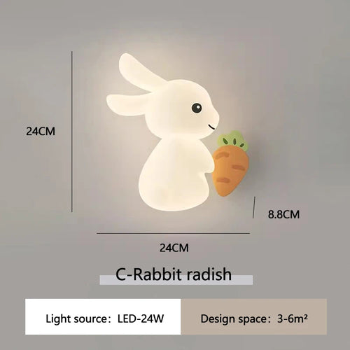Applique murale de lapin mignon LED lampe de chambre d'enfant moderne Simple chaud chambre de bébé pépinière petite fille garçon chambre chevet appliques murales - vue 10 sur 12