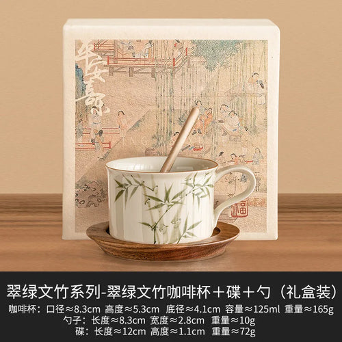 Mug en porcelaine style chinois fleuri avec cuillère