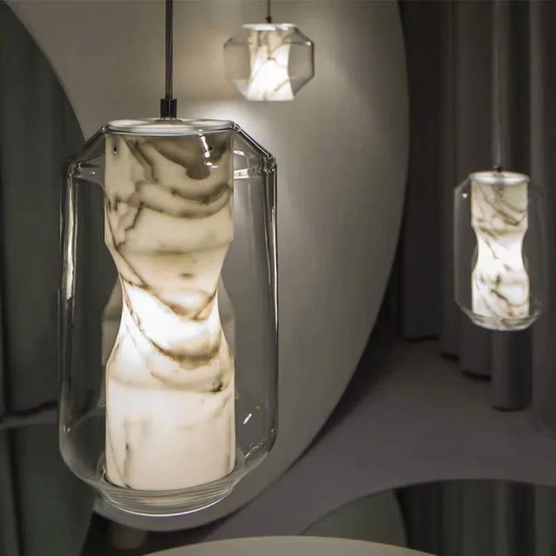 lustre en verre naturel design nordique pour décoration intérieure - vue 4 sur 8