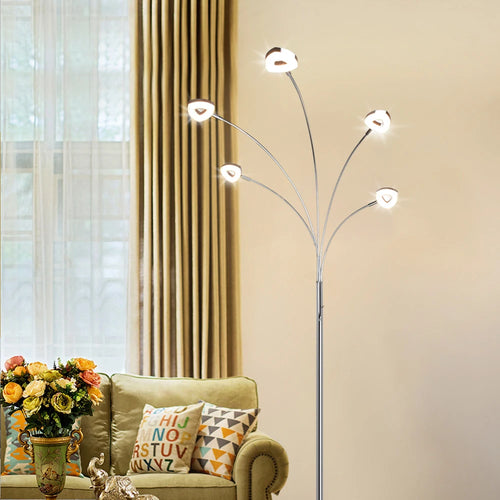 Depuley Lampadaire LED à 5 lumières à intensité variable pour chambre à coucher avec bras et tête réglables - Lampes modernes à poteaux hauts pour bureau - vue 3 sur 6