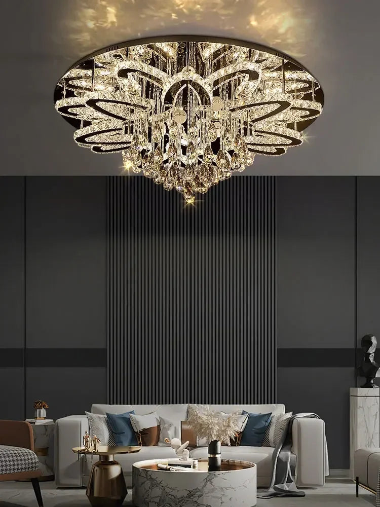 plafonnier led moderne en cristal et acier inoxydable design élégant pour intérieur - vue 4 sur 7