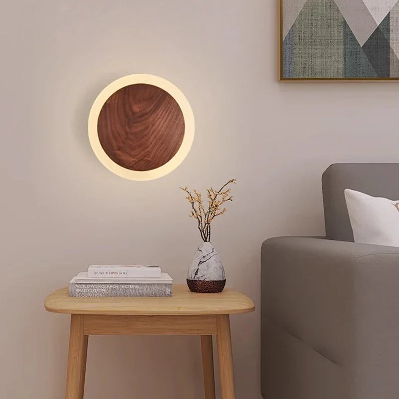 applique murale LED nordique en noyer pour décoration intérieure moderne - vue 3 sur 8