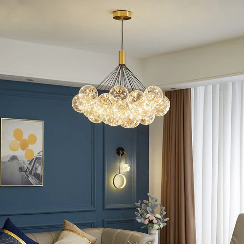 suspension LED design moderne en verre transparent gypsophile réglable en hauteur - vue 2 sur 11