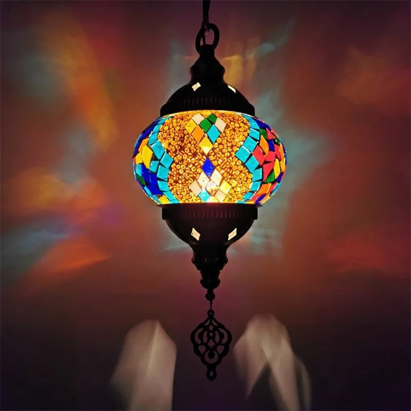 suspension en verre teinté style méditerranéen éclairage bohème romantique - vue 10 sur 16
