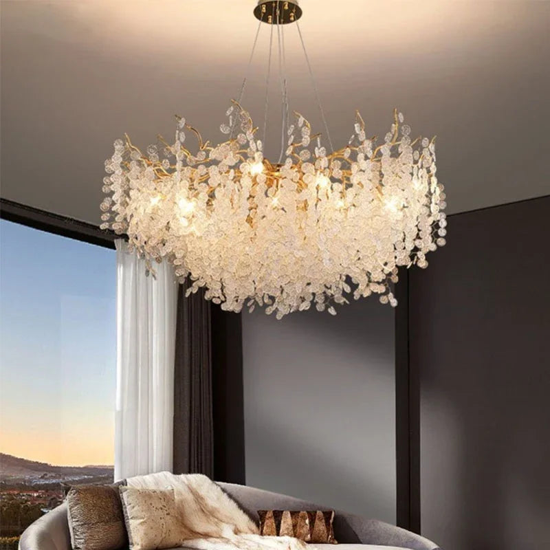 lustre en cristal doré style européen décoration intérieure élégante - vue 3 sur 13