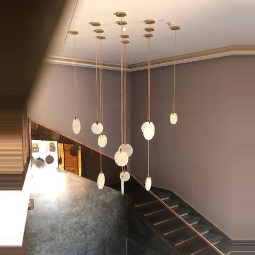 lustre led artistique en marbre doré à intensité réglable - vue 3 sur 25