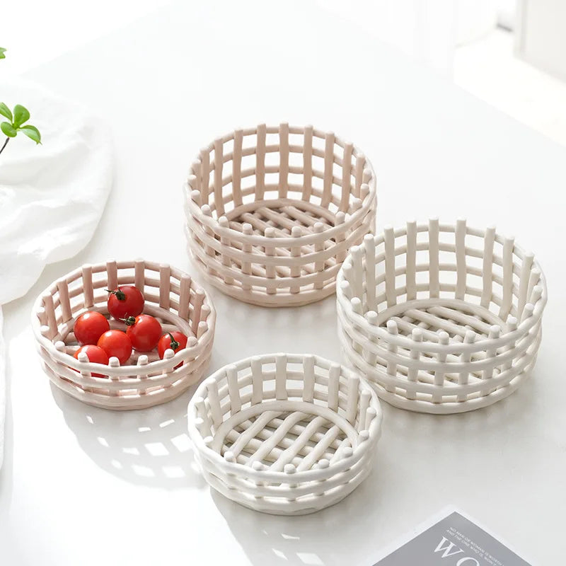 panier de rangement tissé en céramique pour décor et usages variés - vue 4 sur 8