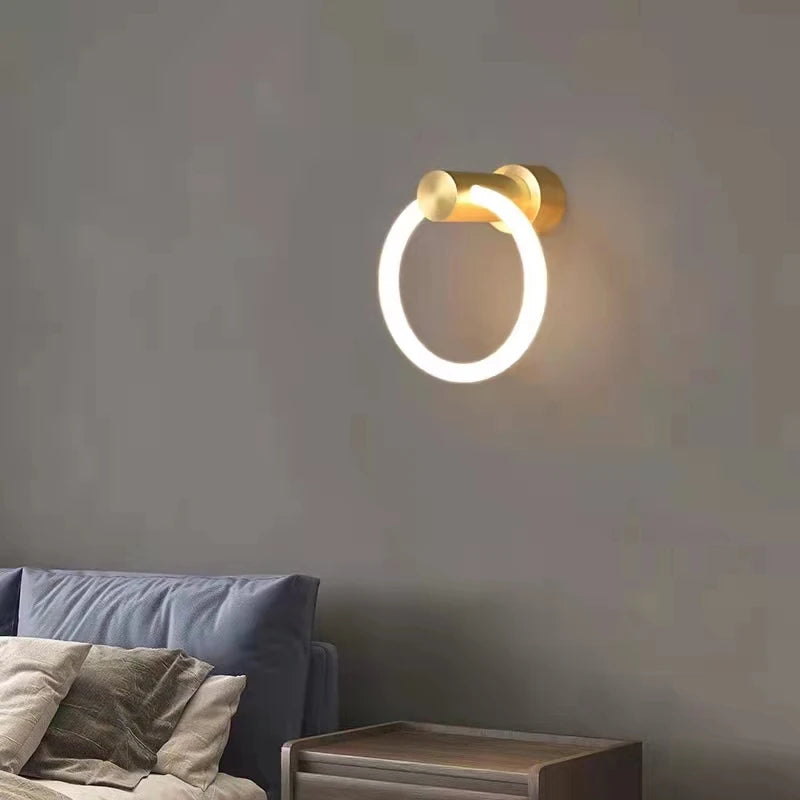 applique murale led moderne en laiton avec anneau acrylique gradable