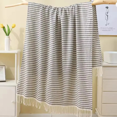 serviette de plage turque xl franges rayures absorbante