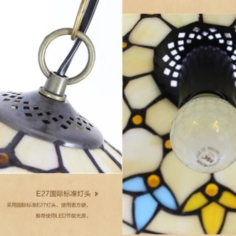 suspension tiffany en verre fait main style nordique paon - vue 6 sur 10