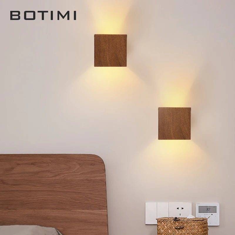 applique murale cube led bois et métal