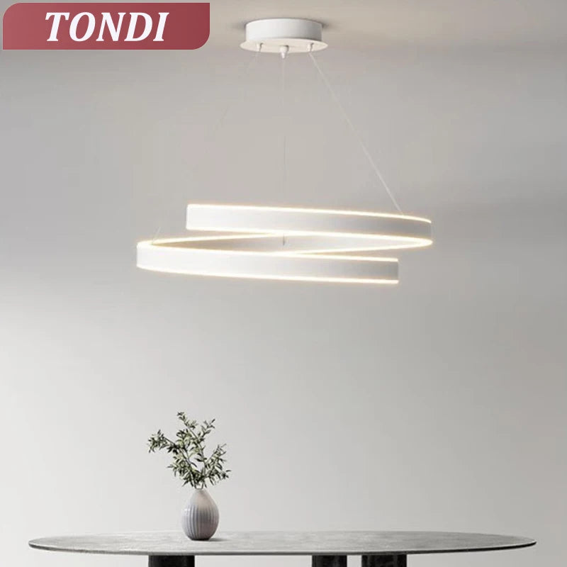 TONDI Lustre Simple Noir/Blanc adapté au Salon Salle à Manger Cuisine Lustre Rond éclairage décoration intérieure