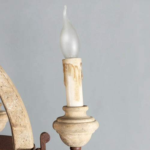 lustre rustique en bois vintage à 6 lumières design français - vue 4 sur 7