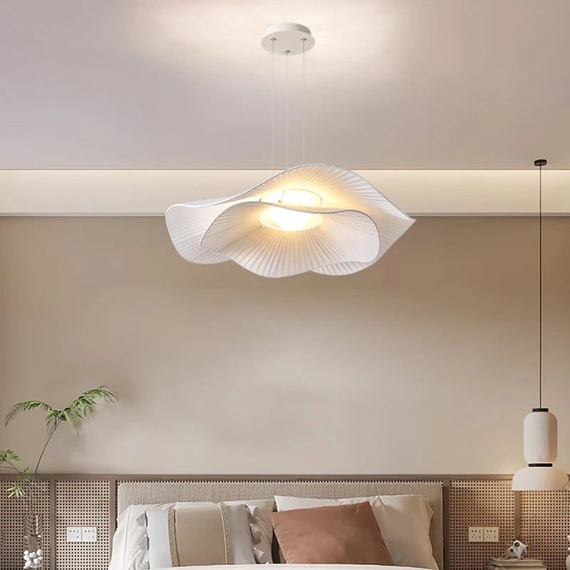 Nordique minimaliste tissu crème Wabi Sabi Style Led lustre salon chambre décor à la maison Loft suspension lumières lampe suspendue