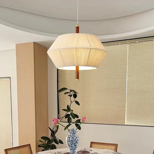 lustre rétro en tissu tissé en bois massif éclairage moderne intérieur - vue 2 sur 9