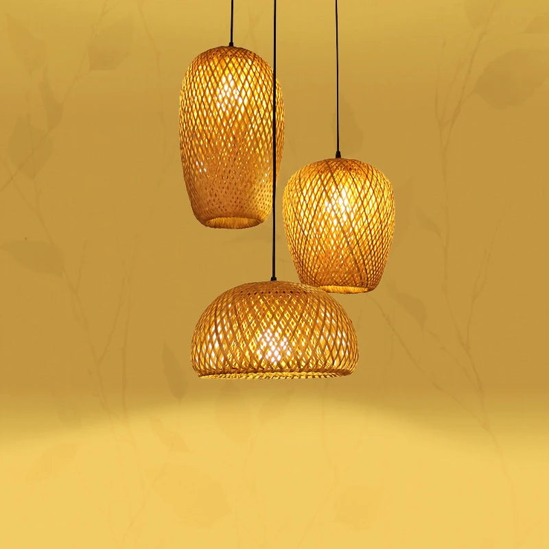 Suspension en bambou tissé à la main rétro salle à manger lanterne lustre E27 jardin maison chambre luminaires décoratifs suspension