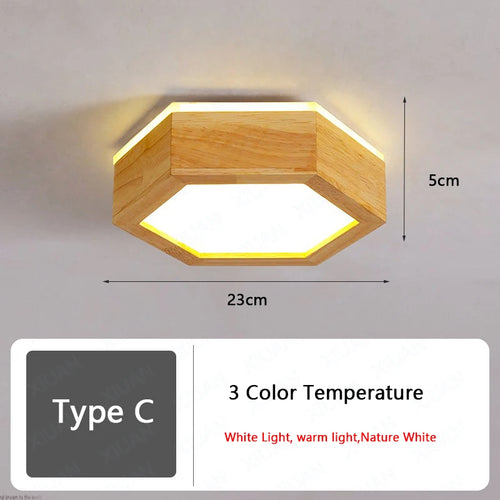 plafonnier nordique en bois led avec 3 températures de lumière - vue 11 sur 14