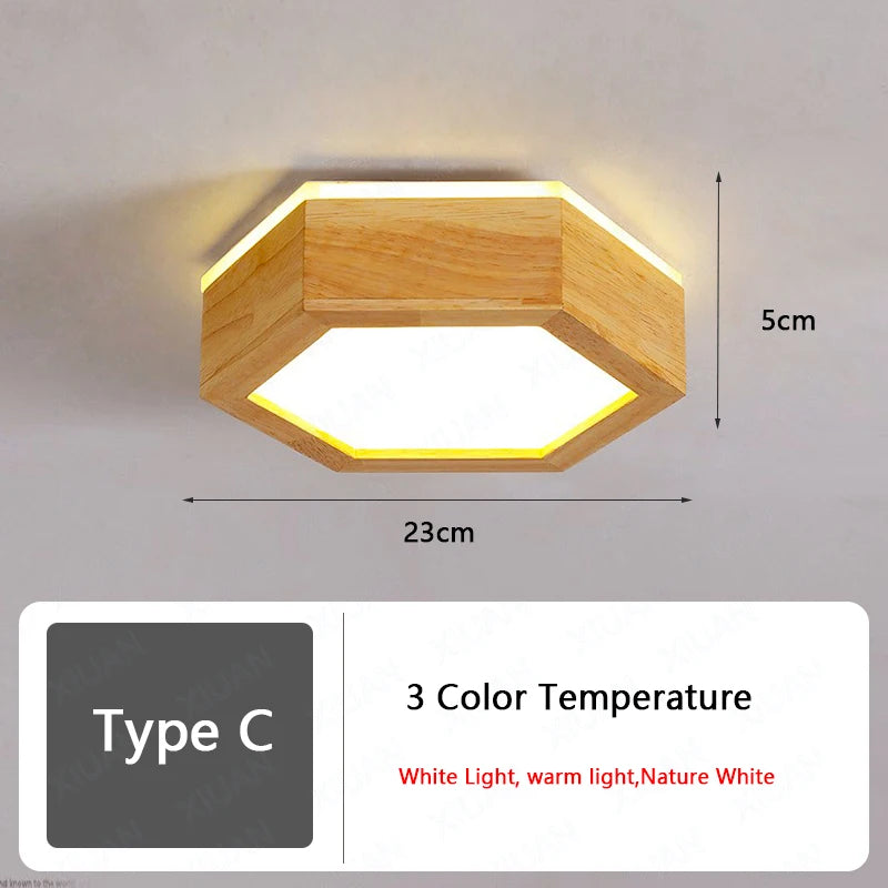 plafonnier nordique en bois led avec 3 températures de lumière - vue 10 sur 14