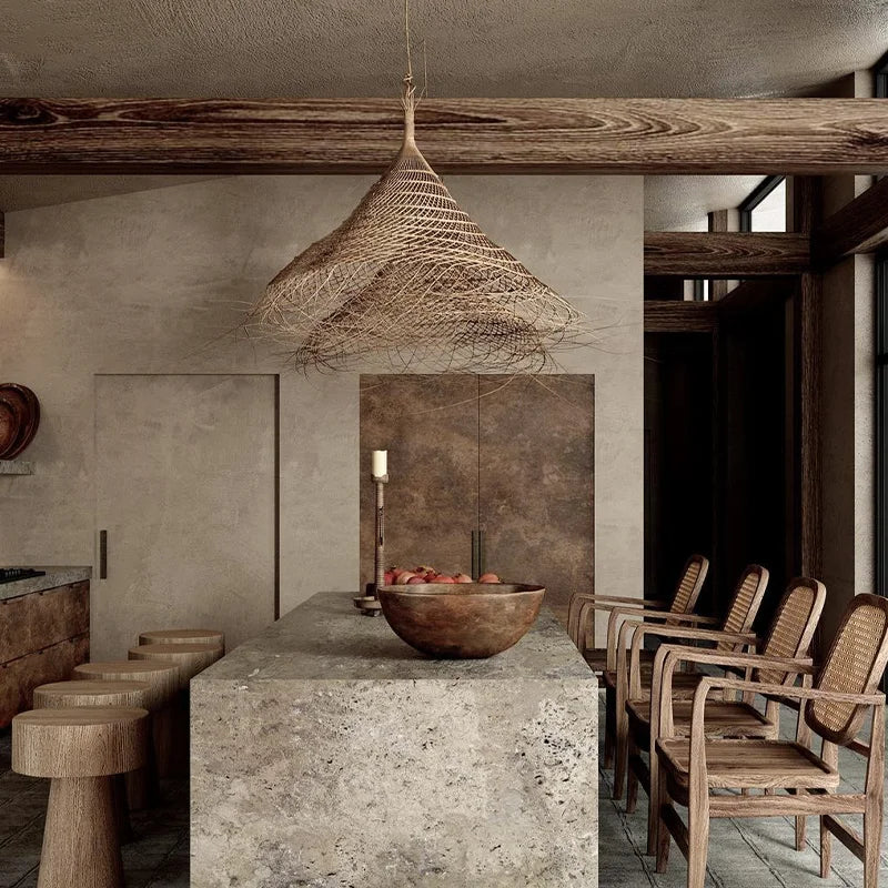 suspension rétro en bambou tissé pour décoration intérieure asiatique - vue 4 sur 8
