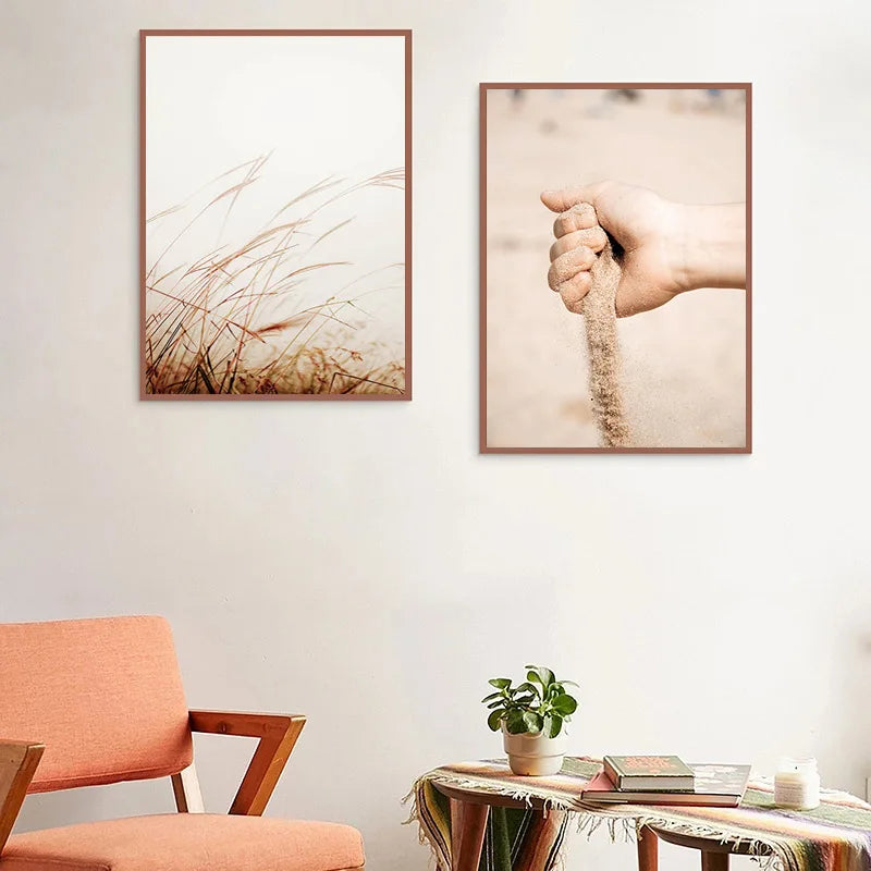 paysage plage mouette roseau plante nordique art déco affiches