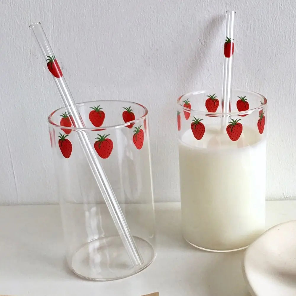 Gobelet verre paille motif fraise resistant chaleur 300ml - vue 2 sur 7