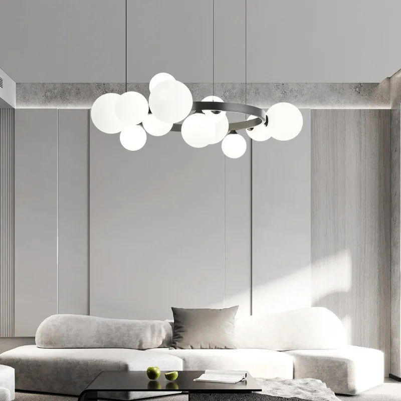 suspension moderne à anneau en laiton et verre blanc - vue 2 sur 10
