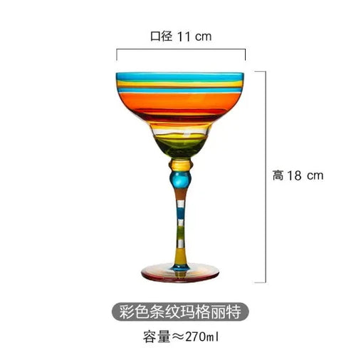 Verre cocktail margarita peint flamant motif rayures