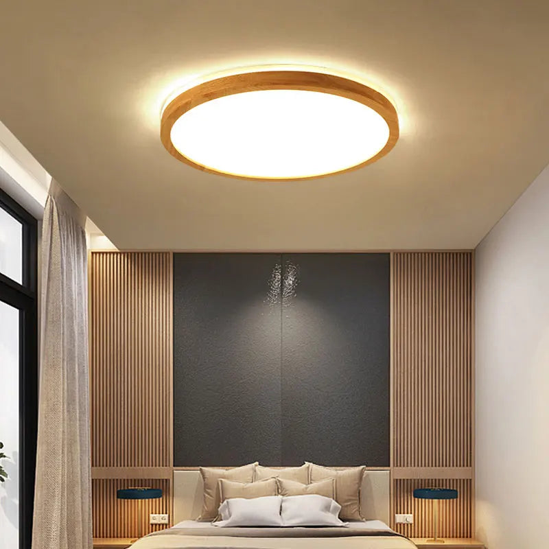 plafonnier en bois moderne avec télécommande intelligente et éclairage LED - vue 4 sur 13