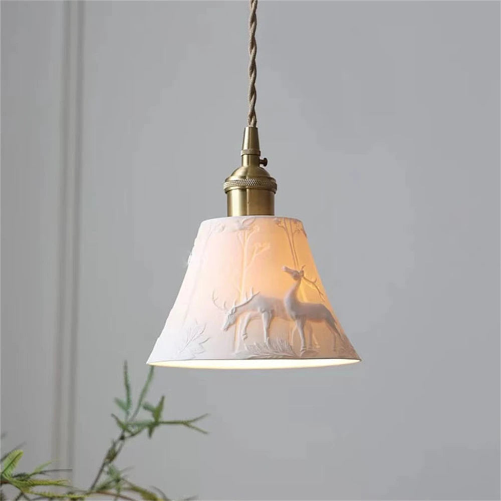 plafonnier moderne rustique céramique abat-jour suspension design loft - vue 4 sur 12
