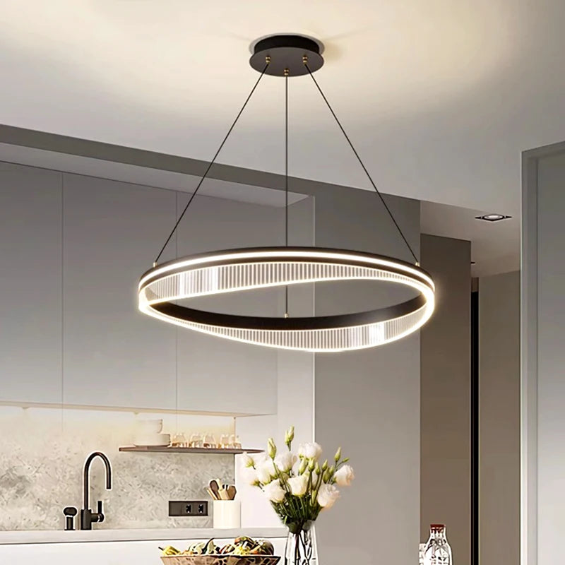 lustre led moderne rond noir intérieur pour éclairage salon