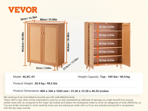 armoire de rangement à chaussures rotin 5 niveaux avec portes - vue 7 sur 7