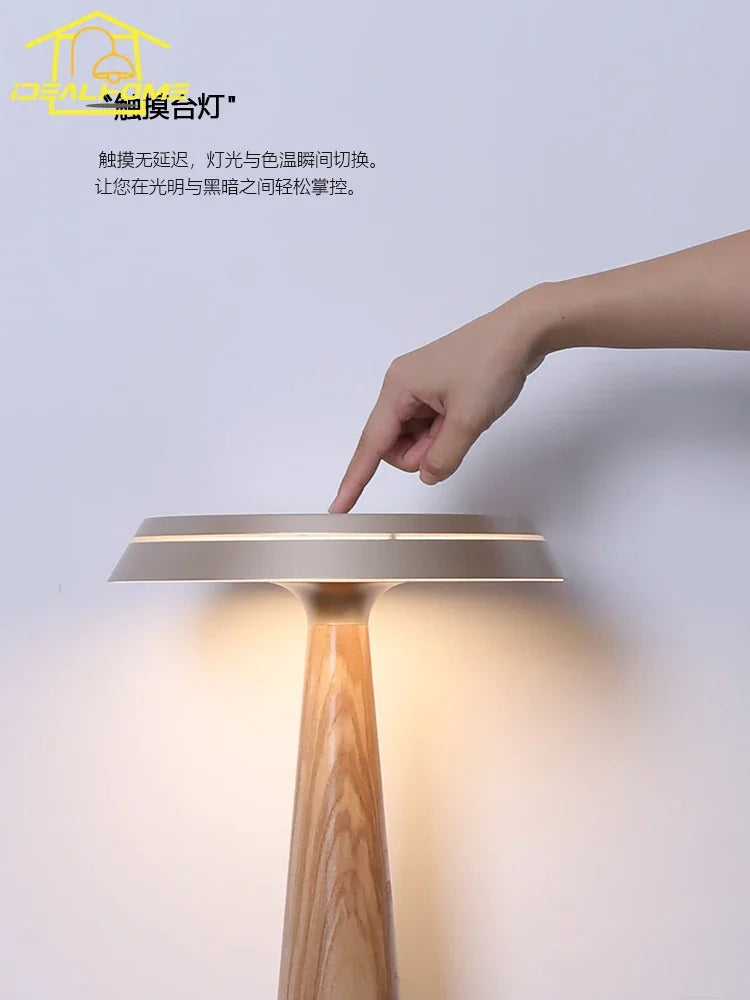 lampe de table minimaliste en bois massif design italien avec éclairage led - vue 6 sur 6