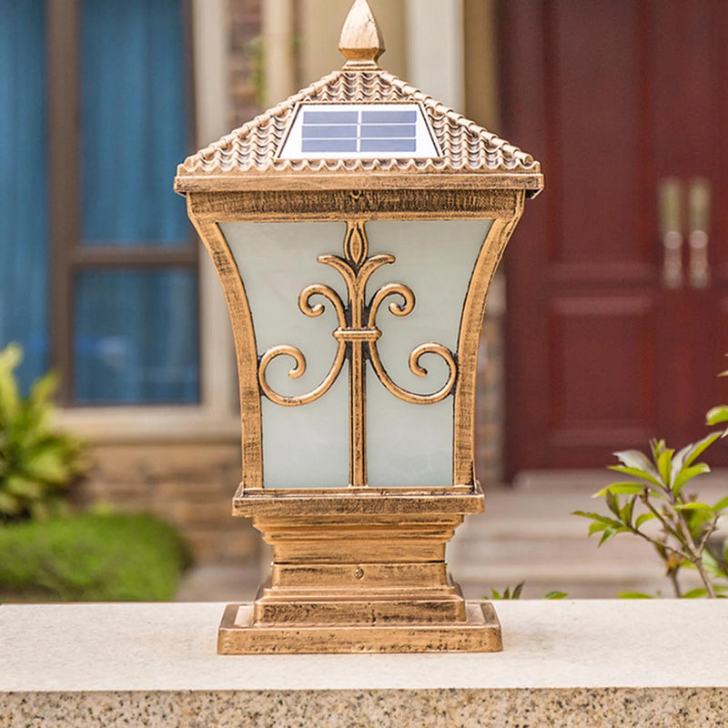 LED Carré Post Pilier Lumière Solaire Porte De Jardin Télécommande Lampe Étanche Vintage Solaire Lumières De Jardin Lumière Solaire Extérieure